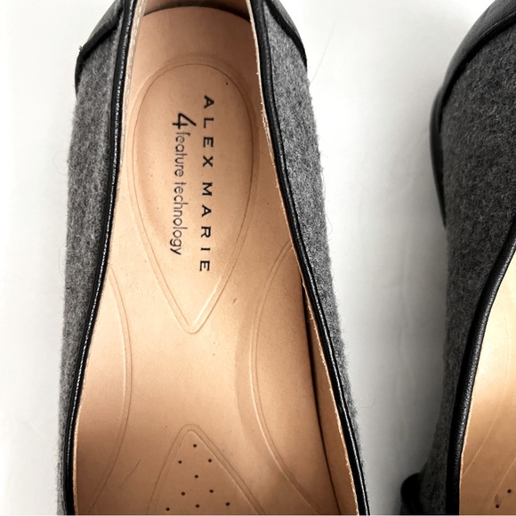 ALEX MARIE Aldelyn Flats Loafers Black Leather Gray Felt Bow Detail 9.5 - Picture 4 of 7
